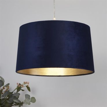 Abat-jour cylindrique Searchlight - Ø 40 x 25 cm - bleu marine avec or