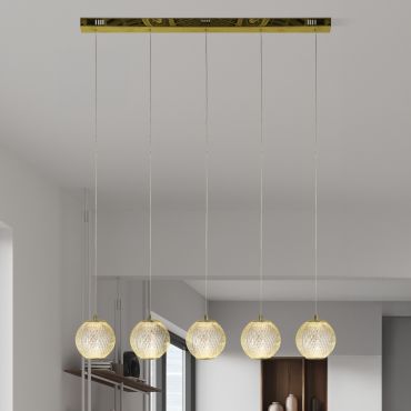 Searchlight Allure - lampe suspendue - 100 x 150 cm - 21W dimmable LED inclus - laiton satiné et transparent