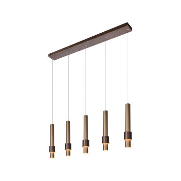Lucide Margary - lampe suspendue - 103 x 8 x 169 cm - 5 x 4,2W LED dimmable inclus - café