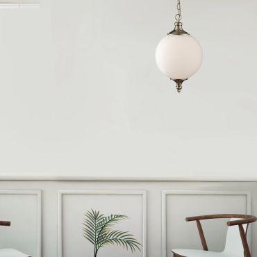Searchlight Avalon - lampe suspendue - Ø 25 x 100 cm - blanc opale et laiton antique