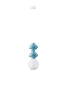 Nova Luce Clio - lampe suspendue - Ø 18 x 215 cm - bleu, blanc et verre opale