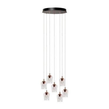 Lucide Berliane - lampe suspendue - Ø 39 x 164,5 cm - 7 x 3,8W LED dimmable inclus - transparent et doré