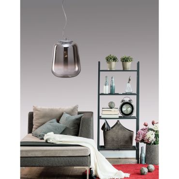 Nova Luce Oliverio - lampe suspendue - Ø 25 x 120 cm - verre fumé et chrome