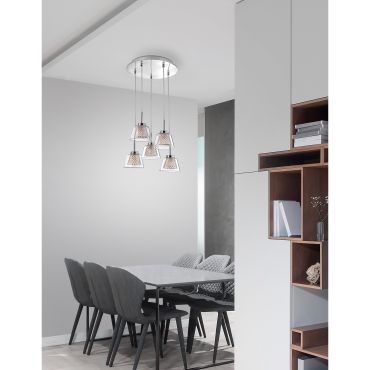 Nova Luce Boccale - lampe suspendue - Ø 30 x 120 cm - 5 x 33W halogène inclus - chrome et transparent