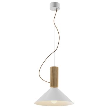 VK Lighting Halo - lampe suspendue - Ø 28,5 x 227 cm - blanc et bois
