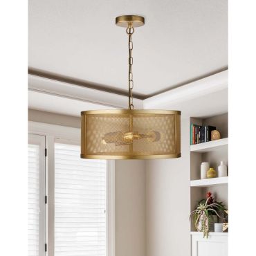 Searchlight Fishnet - lampe suspendue - Ø 45 x 150 cm - or mat