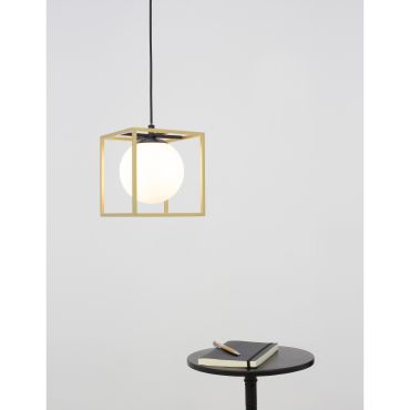 Nova Luce Juliet - lampe suspendue - 18 x 18 x 120 cm - laiton, blanc opale et noir