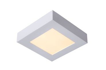 Lucide Brice-Led - plafonnier - 16,8 x 16,8 x 3,9 cm - 15W LED dimmable inclus - IP44 - blanc
