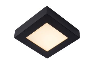Lucide Brice-Led - plafonnier - 16,8 x 16,8 x 3,9 cm - 15W LED dimmable inclus - IP44 - noir