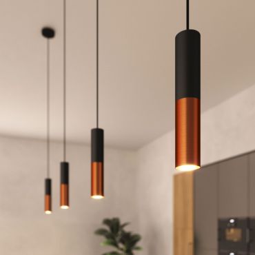 Creative Cables Double Tube - lampe suspendue 1L - Ø 12,5 x Ø 6 x 190 cm - cuivre brossé et noir