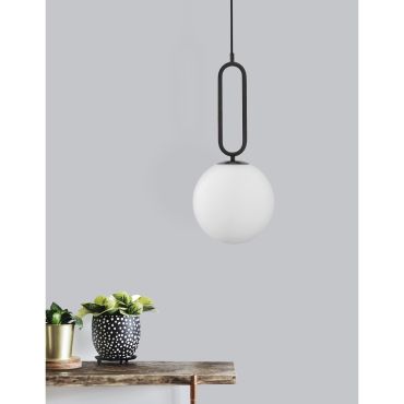 Nova Luce Grus - lampe suspendue - Ø 20 x 120 cm - noir mat et opale