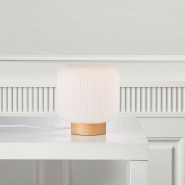 Nordlux Milford 20 - lampe à poser - Ø 20 x 21,7 cm - blanc opale et brun naturel