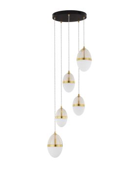 Nova Luce Egna - lampe suspendue - Ø 45 x 120 cm - 59W LED inclus - opale, verre cognac, or et noir