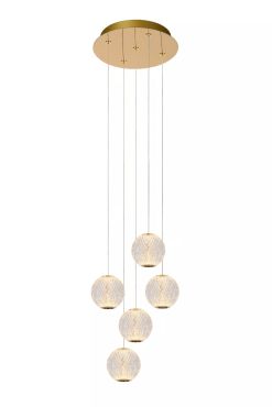 Lucide Cintra - lampe suspendue - Ø 32 cm x 150 cm - 5 x 4,7W LED inclus - transparent et doré