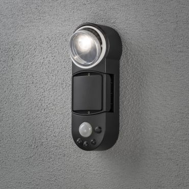 Konstsmide Prato - applique murale extérieure à piles avec détecteur de mouvement - 10 x 7 x 26 cm - LED 1W inclus - IP44 - noir