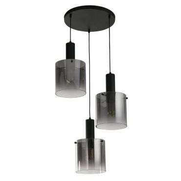 Searchlight Sweden - lampe suspendue - Ø 47 x 150 cm - noir mat et verre fumé