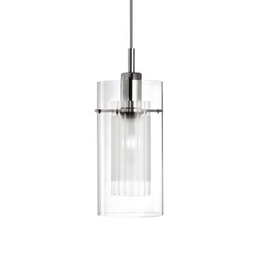 Searchlight Duo 1 - lampe suspendue - Ø 13 x 100 cm - chrome et verre glacé