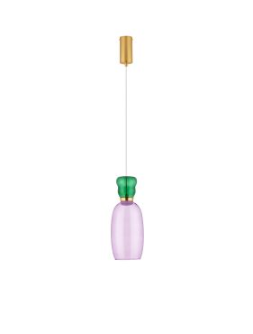 Nova Luce Pluma - lampe suspendue - Ø 15 x 179 cm - 9W LED inclus - or, jaspe brillant et verre violet