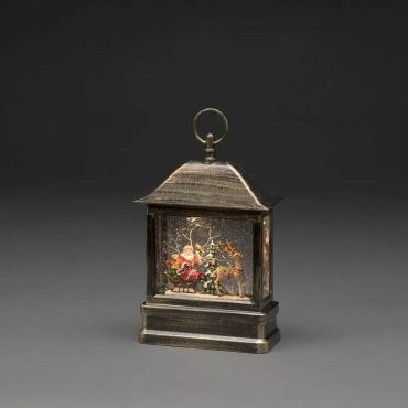 Konstsmide Christmas lights - lanterne de neige avec le Père Noël et l'élan sur piles - 17,5 x 8,5 x 25 cm - marron