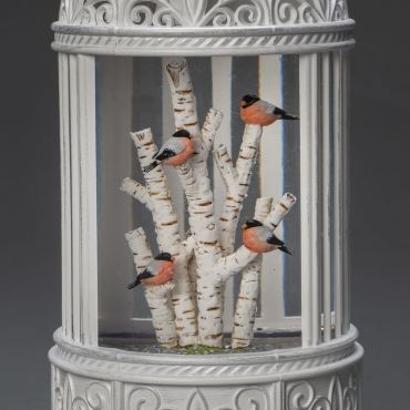 Konstsmide Christmas lights - lanterne de neige avec 4 oiseaux à piles - Ø 12 x 25,5 cm - blanc antique