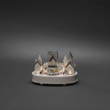Konstsmide Lumières de Noël - maison et église en bois alimentées par piles - avec musique - 22 x 12 x 15,5 cm - blanc