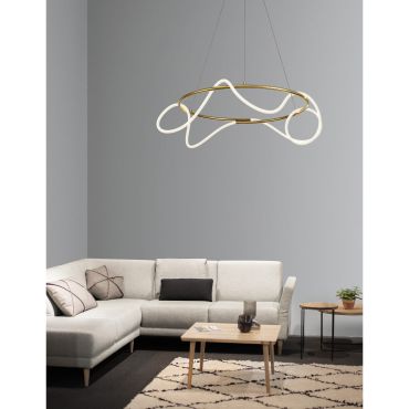 Nova Luce Tiriac - lampe suspendue - Ø 70 x 120 cm - 43W LED dimmable inclus - or et blanc