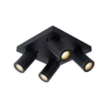 Lucide Taylor - spot en saillie 4L - 24 x 24 x 12,5 cm - 4 x 5W LED dimmable inclus - dim to warm - IP44 - noir