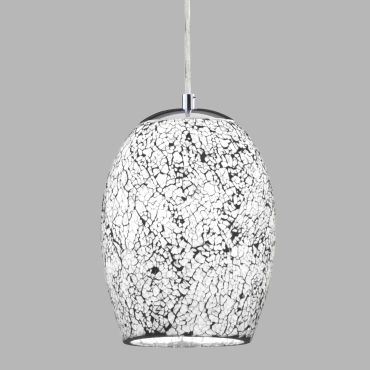 Searchlight Crackle - lampe suspendue - Ø 18 x 135 cm - verre craquelé blanc
