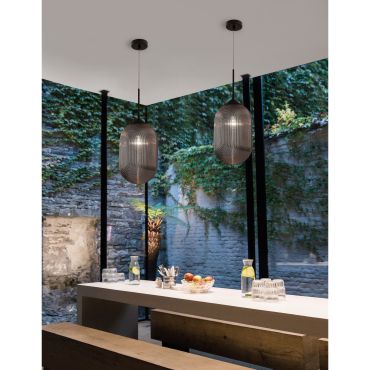 Nova Luce Athena - lampe suspendue - Ø 22,5 x 120 cm - gris fumé et noir mat