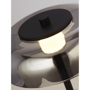 MODÈLE D’EXPOSITION - Searchlight Frisbee - lampadaire - 147 cm - 15W LED dimmable inclus - noir mat et verre fumé
