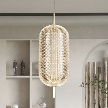 Searchlight Capsule - lampe suspendue - Ø 15 x 150 cm - 20W LED dimmable inclus - laiton satiné