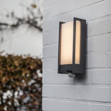 Lutec Qubo - Applique d'extérieur avec détecteur - 11 x 10 x 27 cm - 14W LED inclus - IP54 - gris anthracite