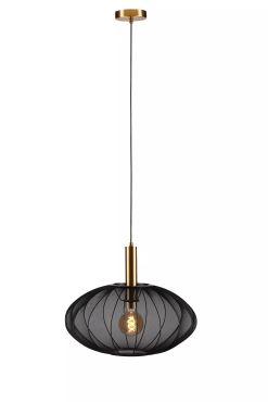 Lucide Corina - lampe suspendue - Ø 50 x 170 cm - noir et laiton