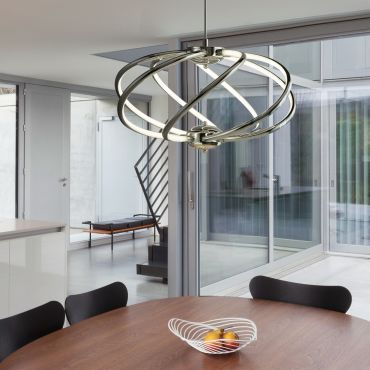 Searchlight Bardot - lampe suspendue - Ø 51 x 150 cm - 42W LED dimmable inclus - chrome et blanc