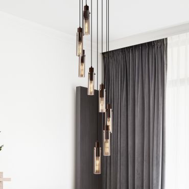 Searchlight Sweden II - lampe suspendue - Ø 42 x 300 cm - moka et ambre