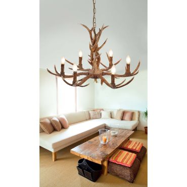 Searchlight Stag - lustre - Ø 80 x 112 cm - brun